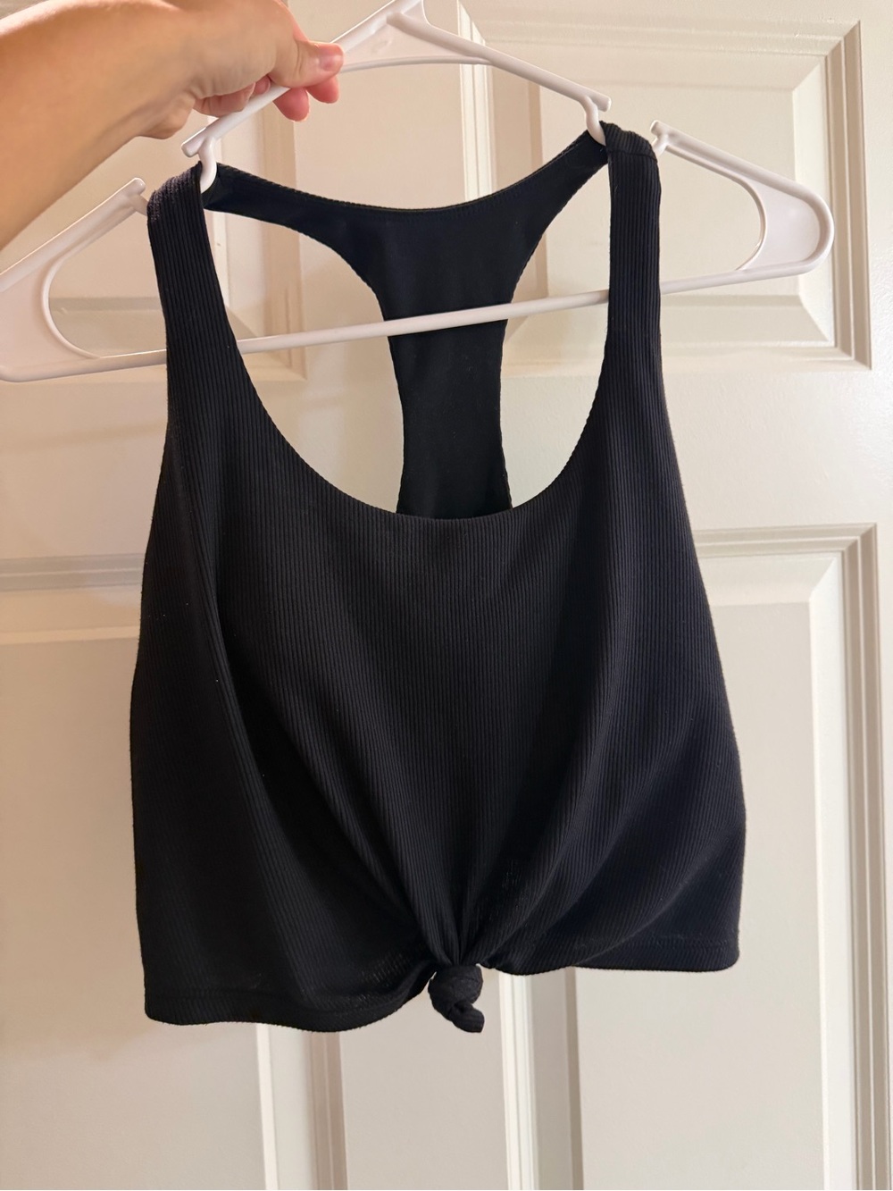 JoyLab Black Ribbed Racerback Knot Crop Tank